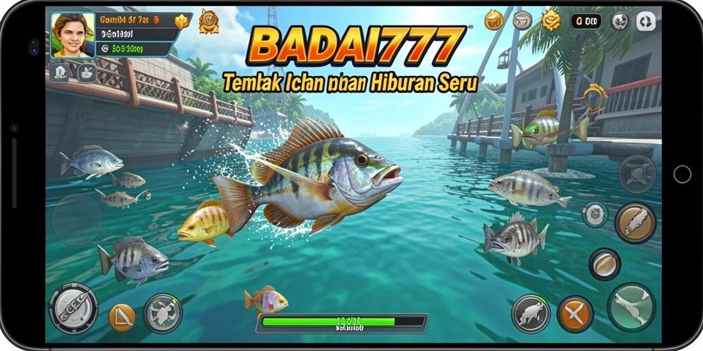 Screenshot menampilkan sesi gameplay Tembak Ikan di BADAI777.
