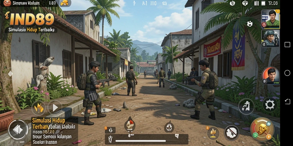 Tangkapan layar gameplay IND89 menampilkan dunia simulasi yang penuh warna.