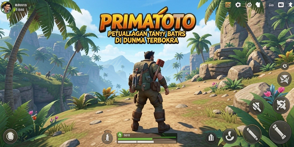 Screenshot PRIMATOTO menampilkan petualangan seru di dunia terbuka.
