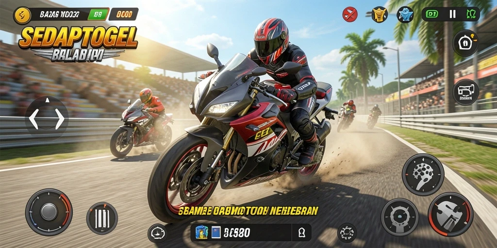 Tangkapan layar <strong>SEDAPTOGEL</strong> menampilkan aksi balap motor yang mendebarkan.